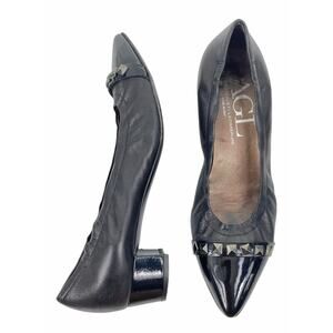 Attilio Giusti Leombruni AGL Pyramid Studded Pumps Low Heel Black Size 40.5